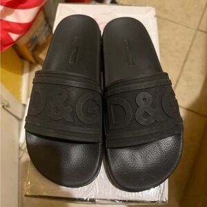 Dolce & Gabbana Black Embossed Slides